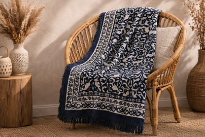 Delphinium Throw Blanket & Throw Rug — Luxury Woven Sofa Throw 160x200cm